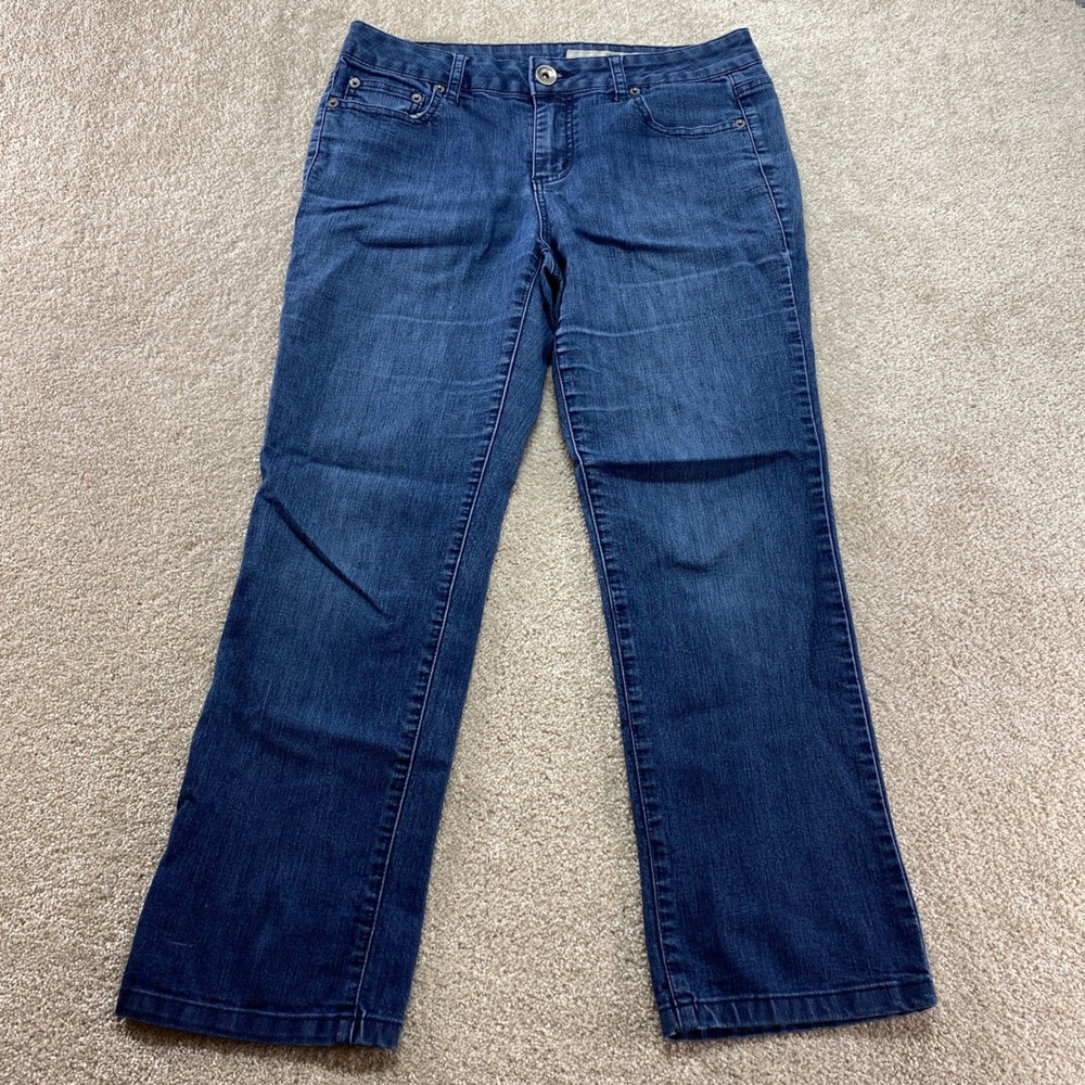 DKNY Jeans Straight Leg‎ Denim Womens Size 6 Blue Dark Wash Whiskered Stretch